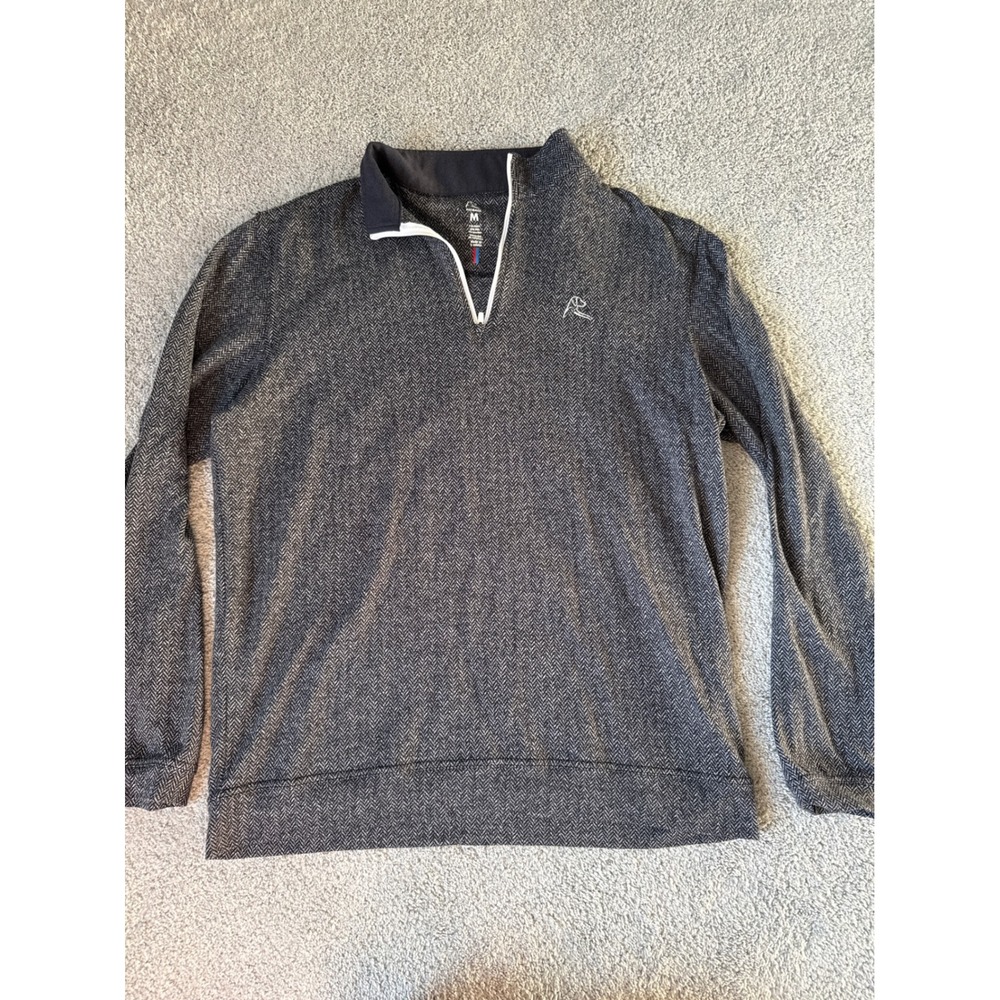 Rhoback Mens Gray Herringbone Performance Quarter Zip Pullover Sweater Size M